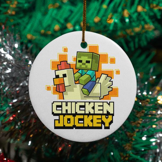 Discover Retro Pixel Zombie Ceramic Xmas Ornament - Chicken Jockey Inspired Keepsake Gift