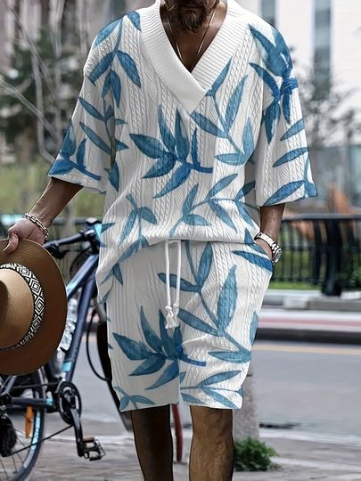 Men's Summer Casual V-Neck Outfit Set