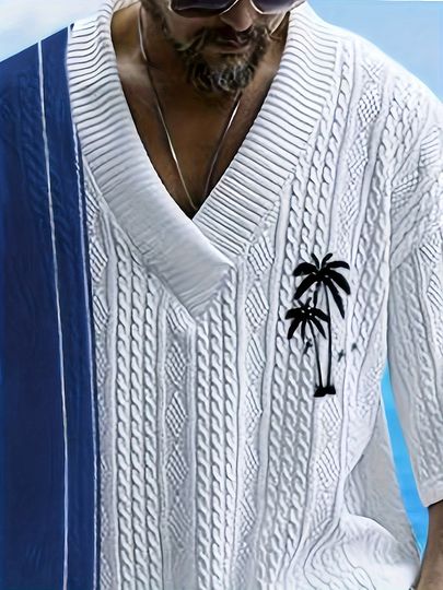 Men’s V-neck Summer Casual Short Sleeve Shorts Two-Piece Set