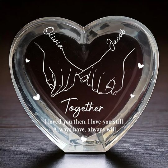 Forever Together, Hand In Hand - Custom Engraved 3D Crystal Heart Shaped