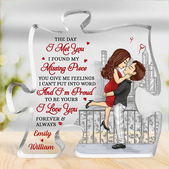 The Day I Met You - Couple Personalized Custom Puzzle Shaped Acrylic Plaque