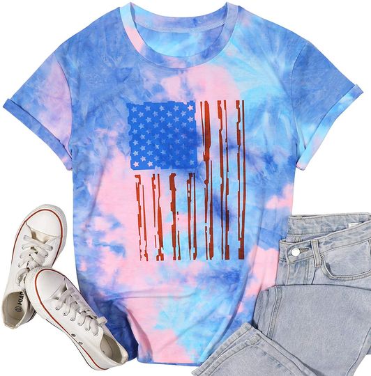 American Flag T Shirts Women 4th of July Patriotic Stars Stripes Graphic Tshirts Cauasl Summer Short Sleeve Tee Tops