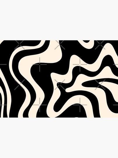 Retro Liquid Swirl Abstract Pattern in Black and Almond Cream Laptop Sleeve