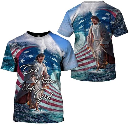 Jesus Eagle American Flag United States One Nation Under God 3D T Shirt