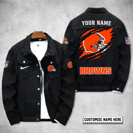 Cleveland Browns Personalized Distressed Denim Jacket