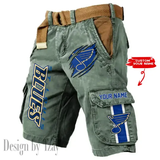 St. Louis Blues Pocket Print Cargo Shorts (Belt Not Included)