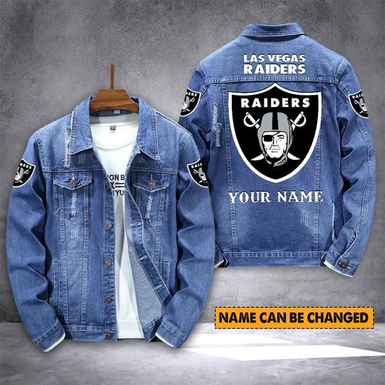 Las Vegas Raiders Personalized Distressed Denim Jacket