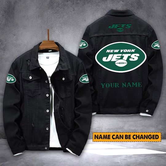 New York Jets Personalized Distressed Denim Jacket