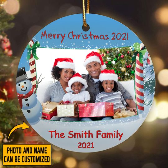 Christmas Holiday Family Personalized Ceramic Circle Ornament