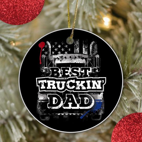 Best Trucker Dad Ceramic Circle Ornament