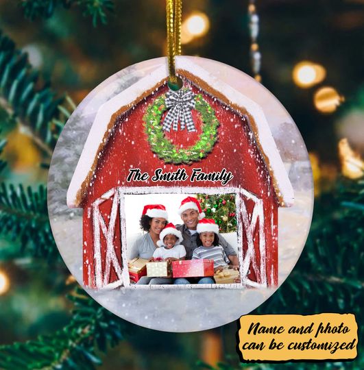 Family Christmas Personalized Ceramic Circle Ornament