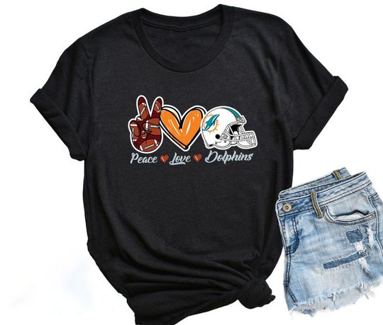 Peace Love Dolphins Miami Dolphins Football T-Shirt