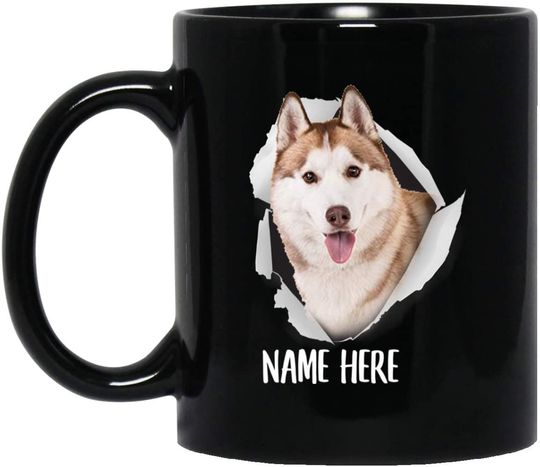 Personalized Siberian Husky Brown Custom Name Black Coffee Mug