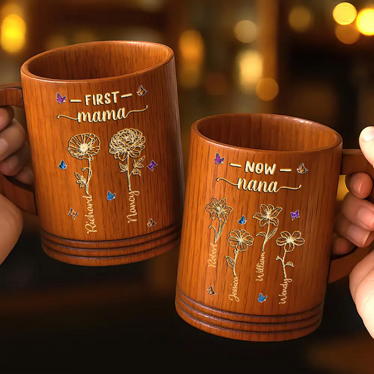 First Mom Now Grandma - Personalized Wooden Mug
