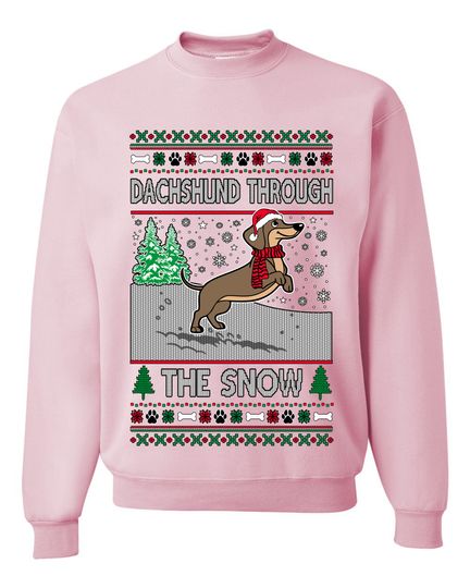 Dachshund Through The Snow Ugly Christmas Sweater Unisex Crewneck Sweatshirt