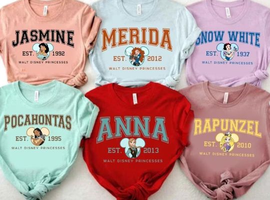 Personalized Disneyland T Shirt | Princess Shirts | Disney Belle, Aurora, Jasmine, Elsa, Princess Est Shirt