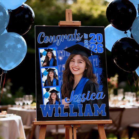 Congrats 2026 Graduation - Personalized Graduation Welcome Sign - Custom Celebration Canvas Poster