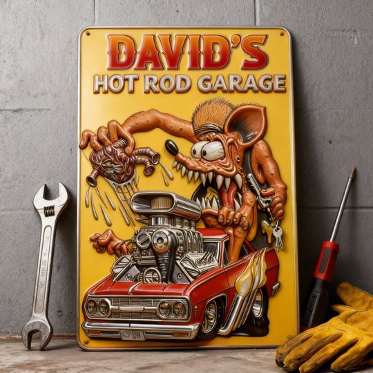 Personalized Hot Rod Metal Sign for Home & Living