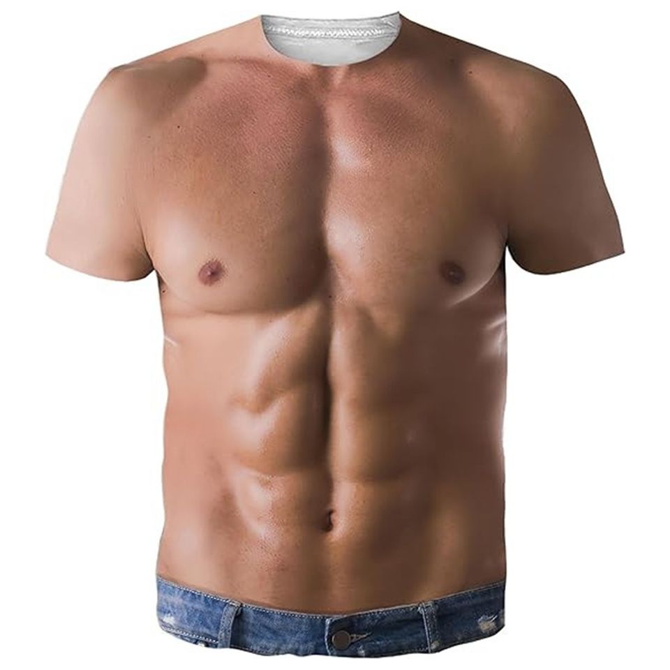 Mens Muscle Body 3D Print Tshirt Activewear Blouse Polyester Workout Top