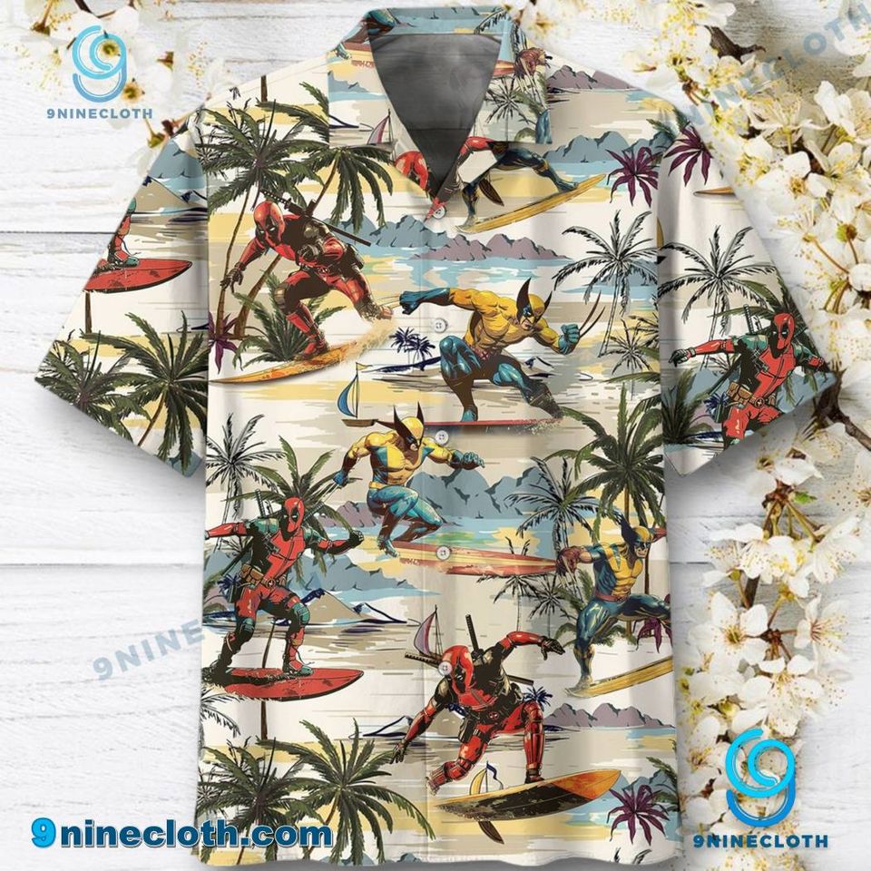 Deadpool and Wolverine Surfing Hawaiian Shirt