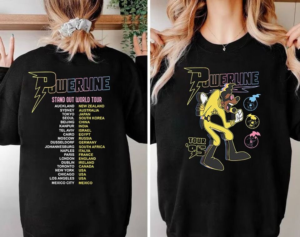 Goofy Movie Powerline Stand Out Tour '95 Double Sided Sweatshirt, Disney Powerline Stand Out World Tour 95 Retro Shirt, A Goofy Movie Shirt