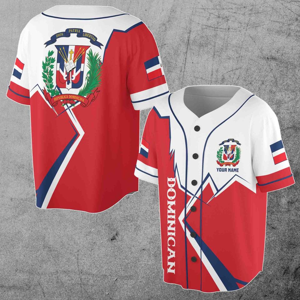Dominican Republic Flag Coat of Arms Mountains Personalized Name 3D Baseball Jersey