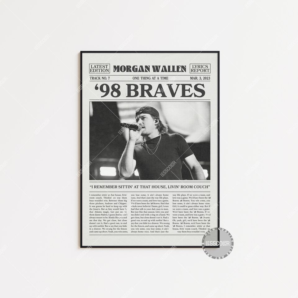 Wallen Western Retro Newspaper Print, 98 Braves Poster