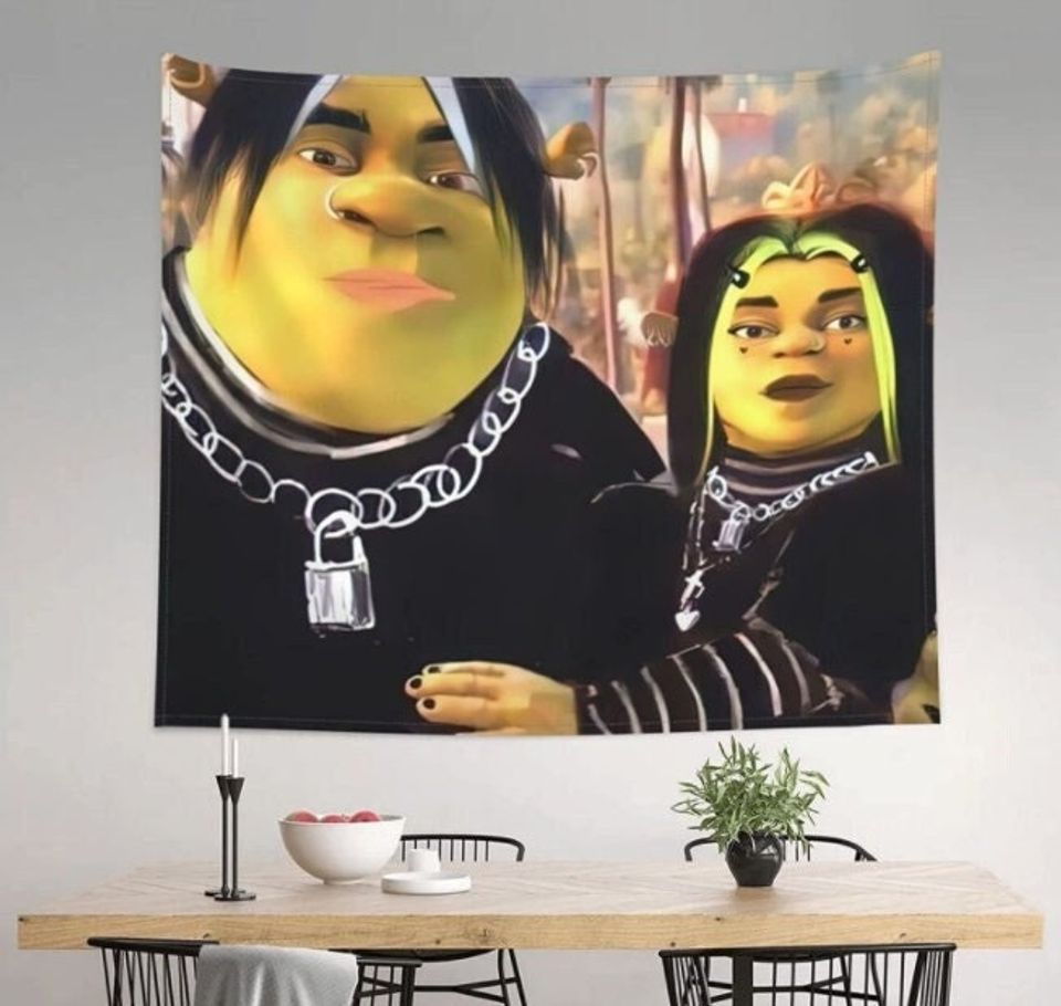 Cartoon Tapestry Eboy Shrek and Egirl Fiona Tapestry Funny Meme Boutique Decorative Wall Tapestry Pop for Living Room Bedroom Home Decor
