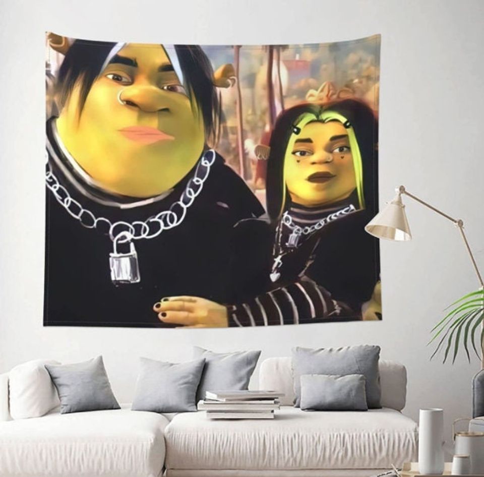 Cartoon Tapestry Eboy Shrek and Egirl Fiona Tapestry Funny Meme Boutique Decorative Wall Tapestry Pop for Living Room Bedroom Home Decor
