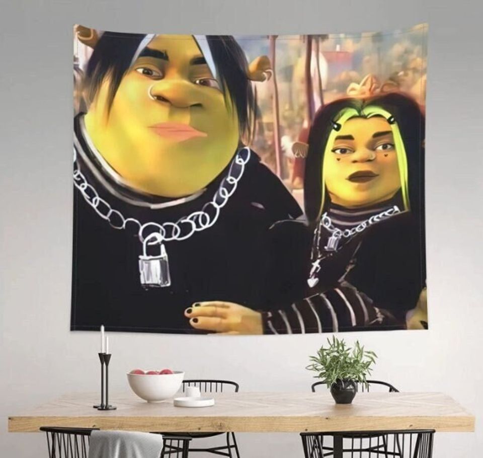 Cartoon Tapestry Eboy Shrek and Egirl Fiona Tapestry Funny Meme Boutique Decorative Wall Tapestry Pop for Living Room Bedroom Home Decor