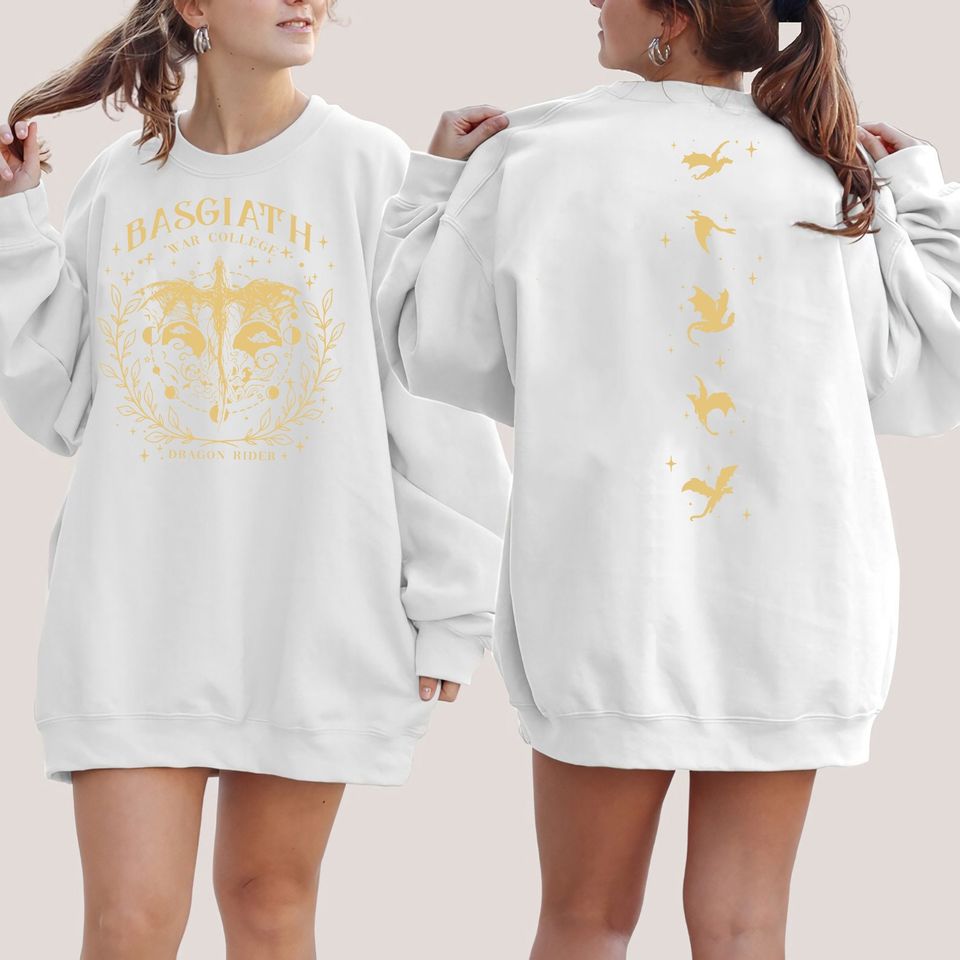 Fourth Wing Double-Sided T-shirt Comfort Colors Basgiath War College Hoodie Fourth Wing Tee Dragon Rider Sweatshirt Bookish Gift Faux Gold