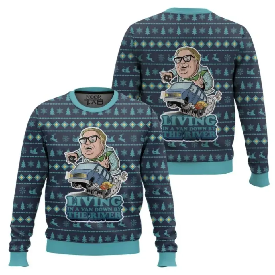 Matt Foley Chris Farley Saturday Night Live Ugly Christmas Sweater Funny Holiday Party Pullover Sweater for Men Women Xmas Gifts