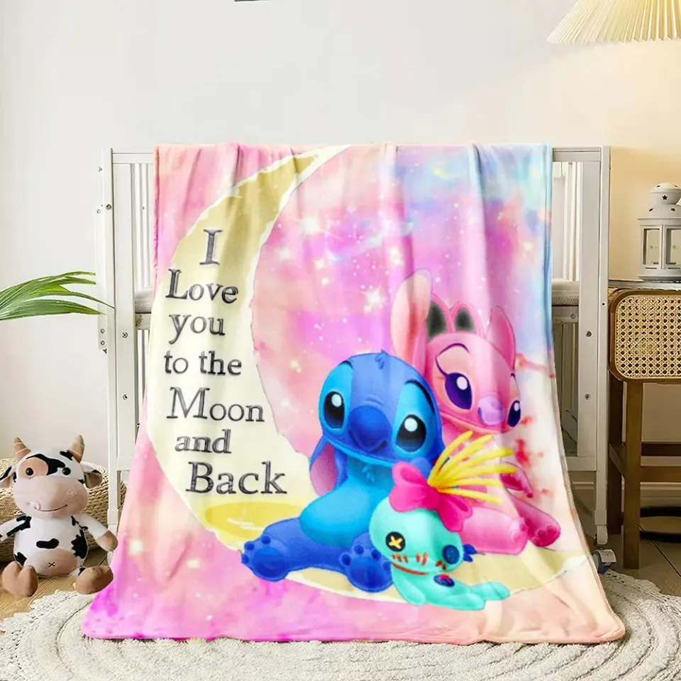 Stitch Cartoon HD Printed Flannel Thin Blanket.Four Season Blanket.for Sofa,bed,living Rooms,travel,Picnic,office Blanket Gifts