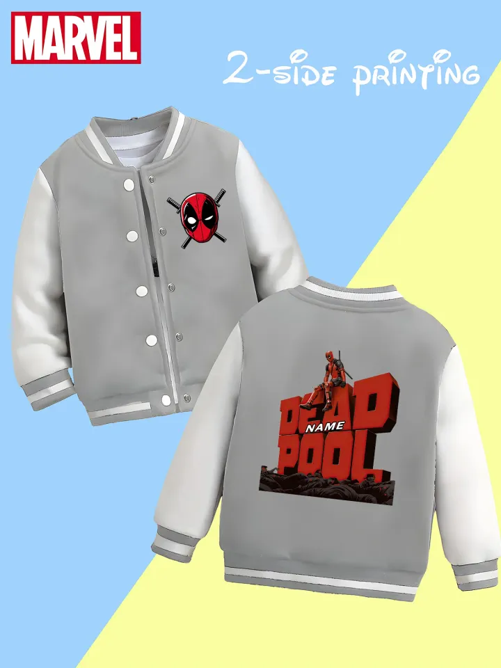 Marvel boys' baseball jacket - Deadpool 3D lettering print, double-sided to highlight individual style, suitable for dail