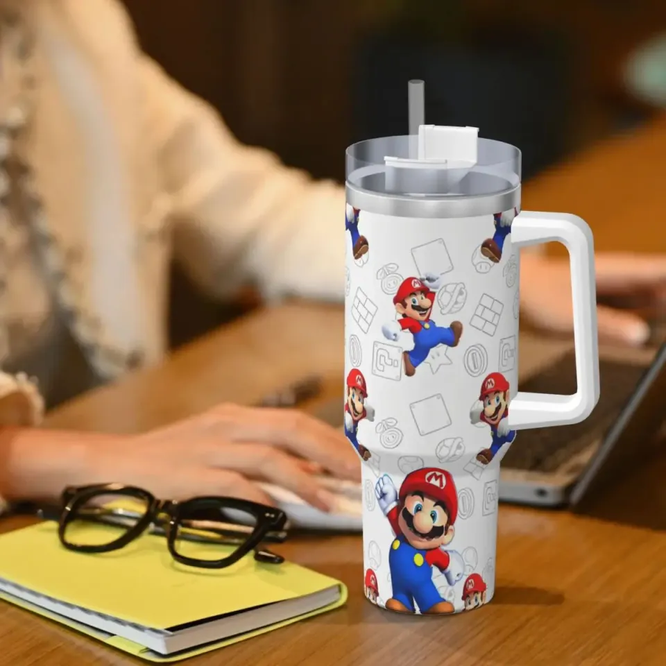 Super Mario Tumblers 40 oz With Handle | Christmas Gift