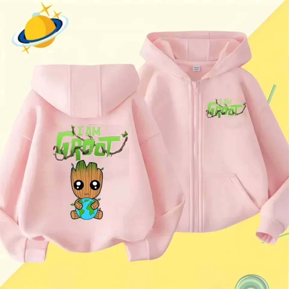 Groot Kids Double Sided Zipper Hoodie | Unisex Zip Up Jacket