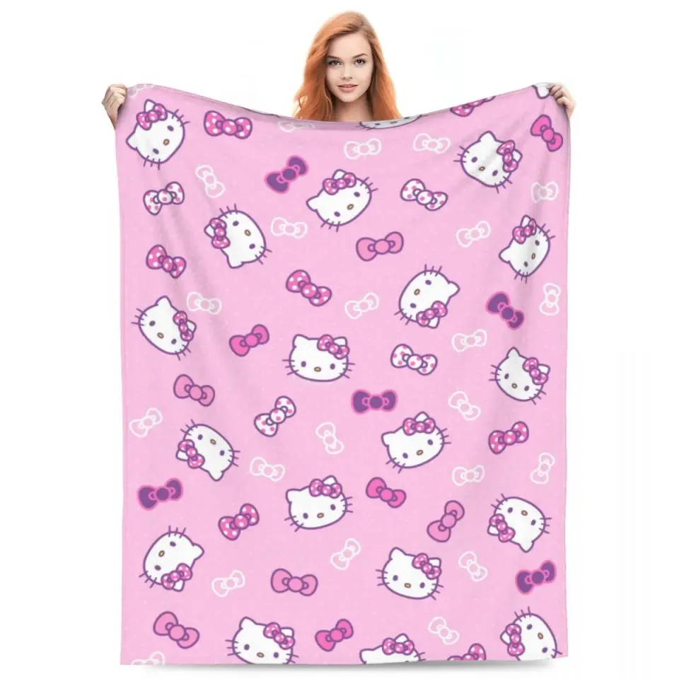 Hello Kitty Plush Fleece Blanket Bedroom Bedspread Sofa