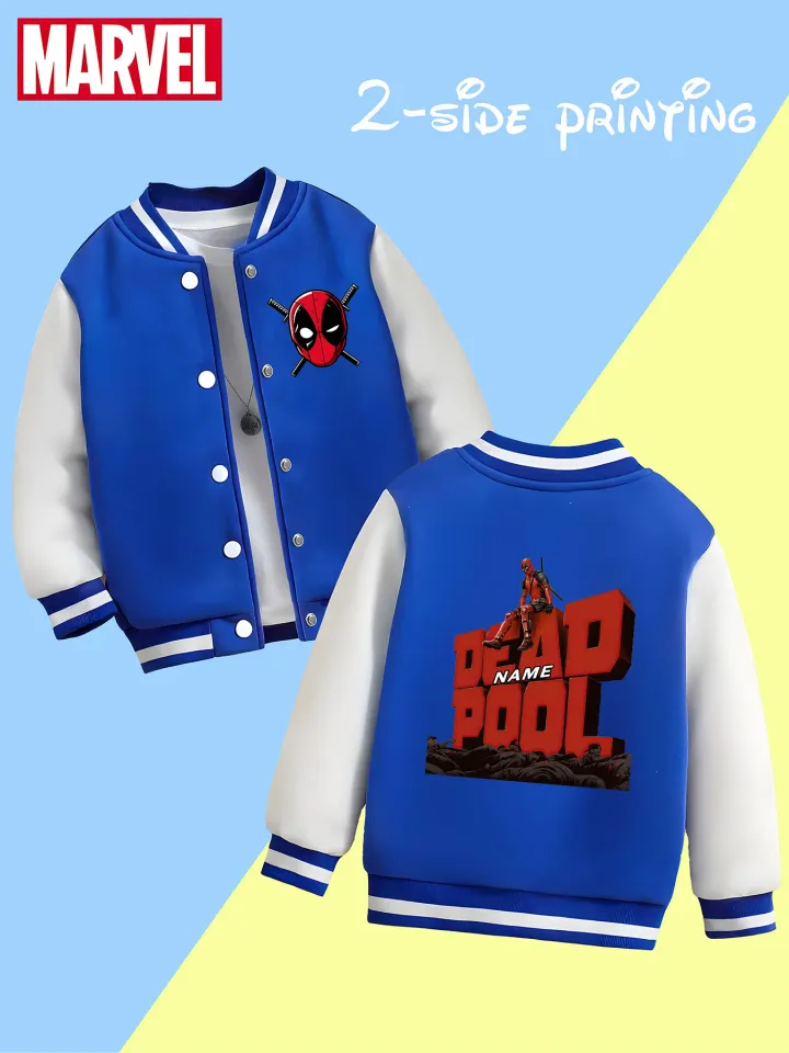 Marvel boys' baseball jacket - Deadpool 3D lettering print, double-sided to highlight individual style, suitable for dail