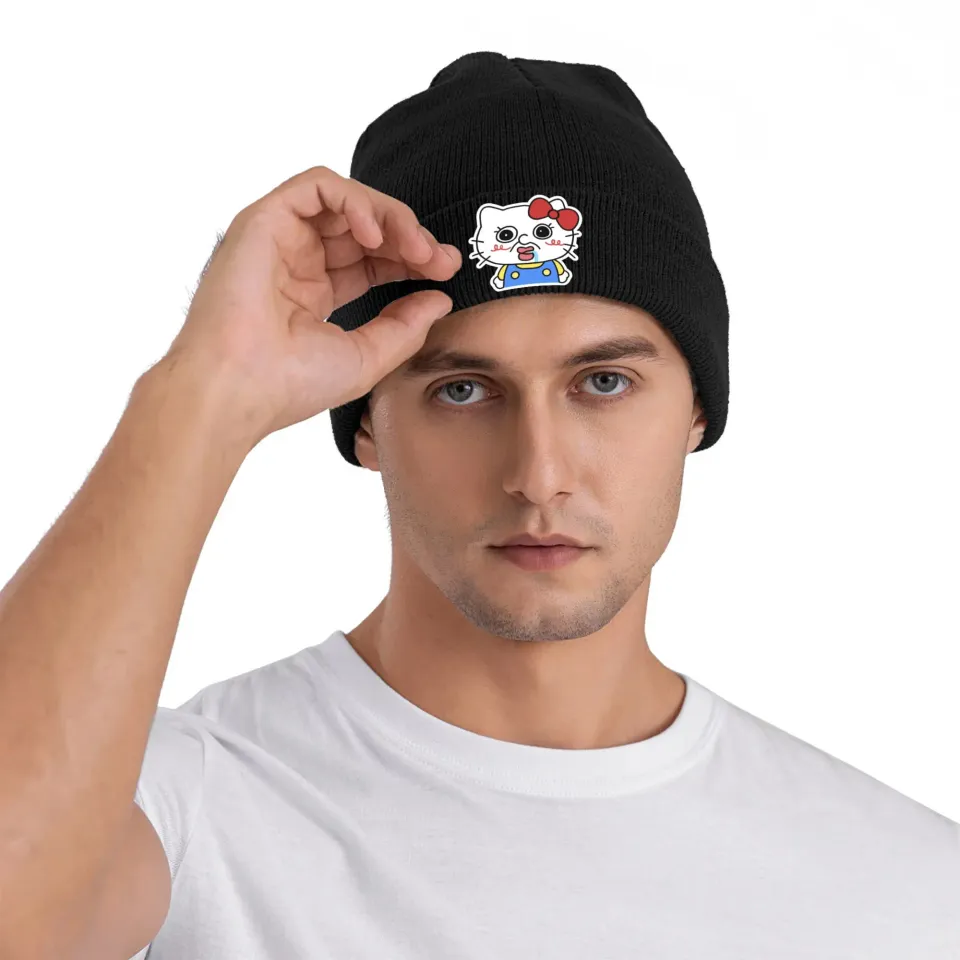 Hello Kitty Meme Print Knitting Beanie Hat for Men and Women