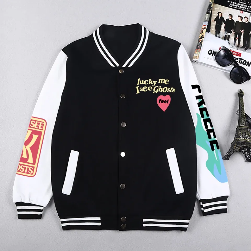 Kanye West Jacket For Men Hip Hop Street Baseball Uniform, Lucky Me I See Ghosts Fashion Print y2k Coat Warm Oversized Jackets