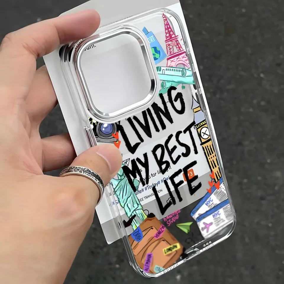 World Travel Label Phone Case For iPhone 17 Pro Max Air 16 15 Pro For iPhone 14 Pro 13 12 11 Shockproof Funda Silver Lens Frame