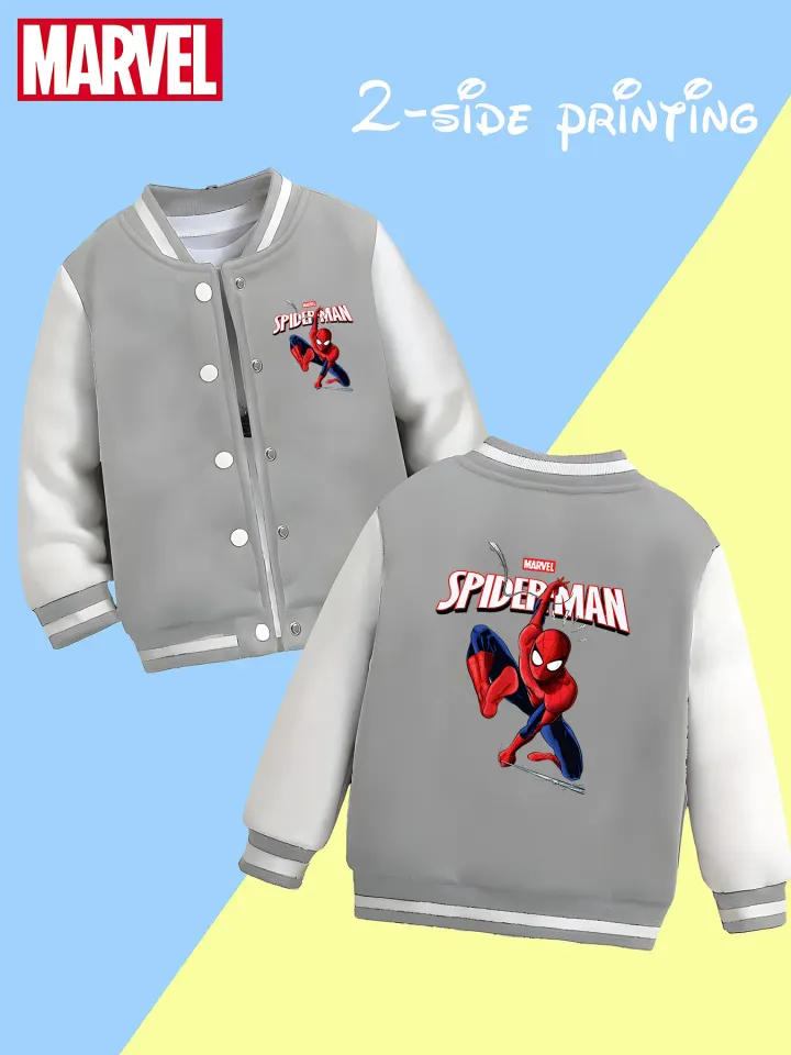 Marvel Boys' Baseball Jacket - Spider-Man Classic Battle Stance Double-Sided Pattern, Soft Fabric