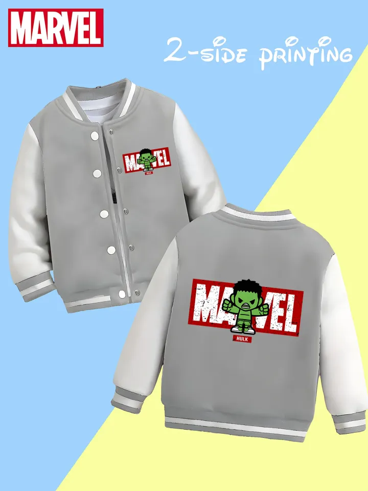 Marvel Boys' Baseball Jacket - Hulk Print, Double-Sided Pattern, Soft Fabric