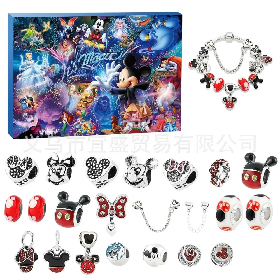 Christmas Advent Calendar Blind Box Mickey Stitch Bracelets 24 Days Xmas Countdown Calendar Diy Jewelry Christmas Gifts