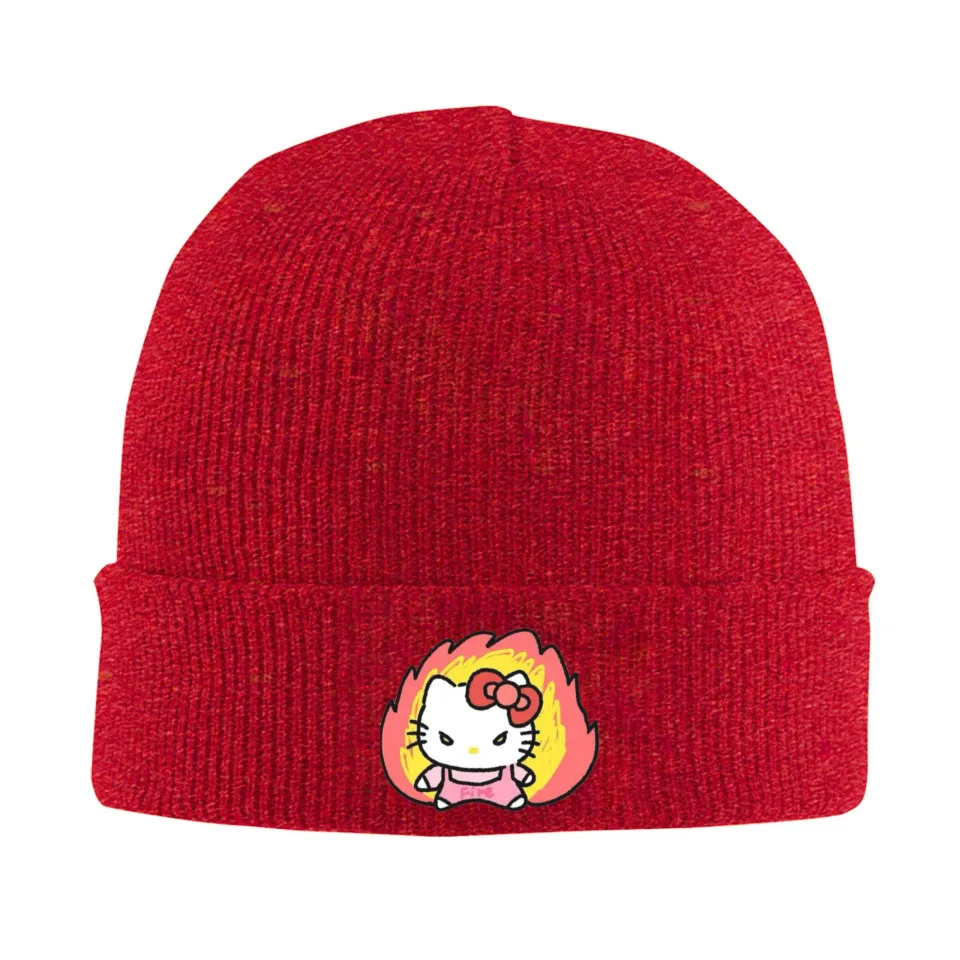 Angry Expression Hello Kitty Knit Beanie Hat Unisex Autumn Winter Head Wrap