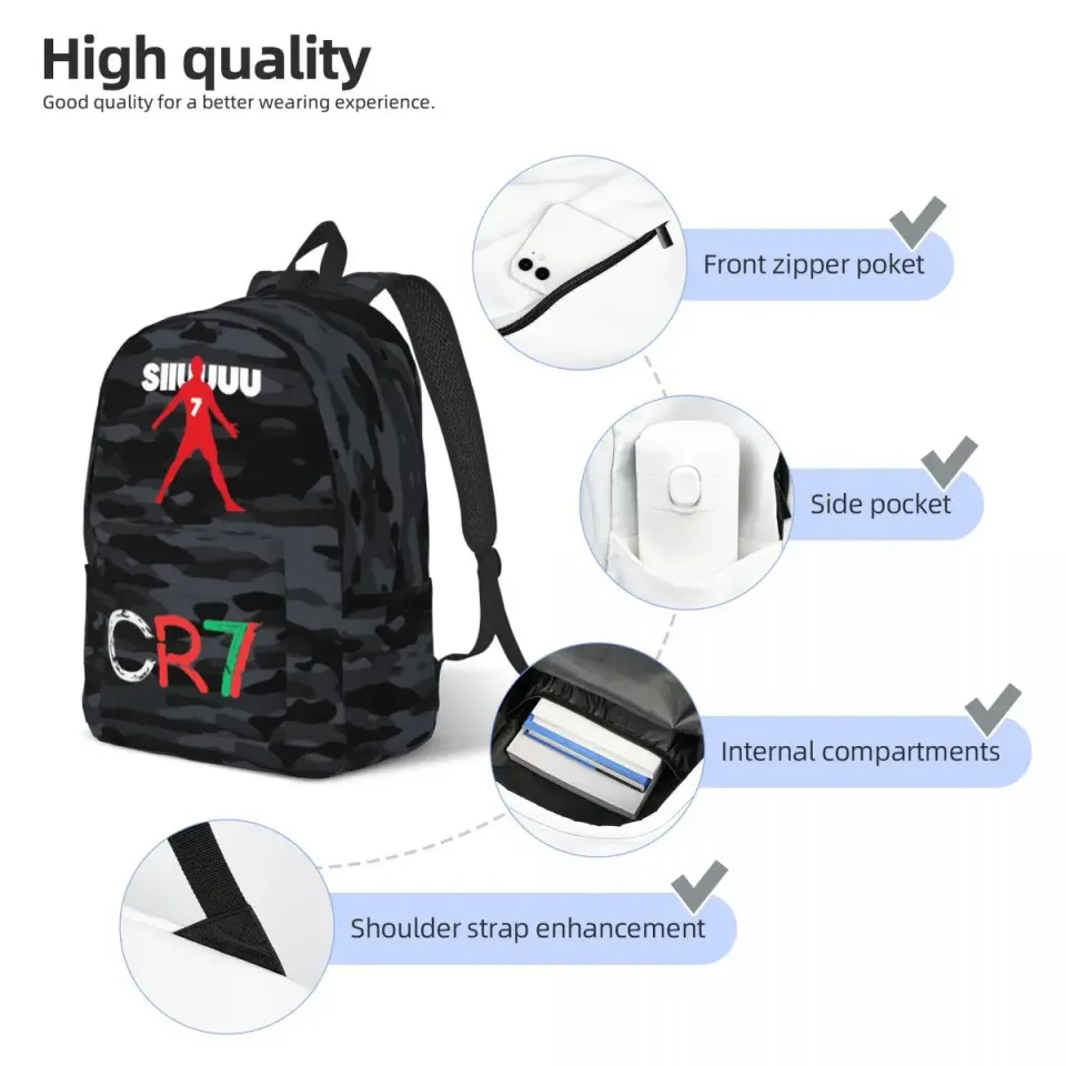 CR7 Ronaldos Backpack for Men and Women, Laptop Shoulder Bag, Student and Work Daypack, Gift