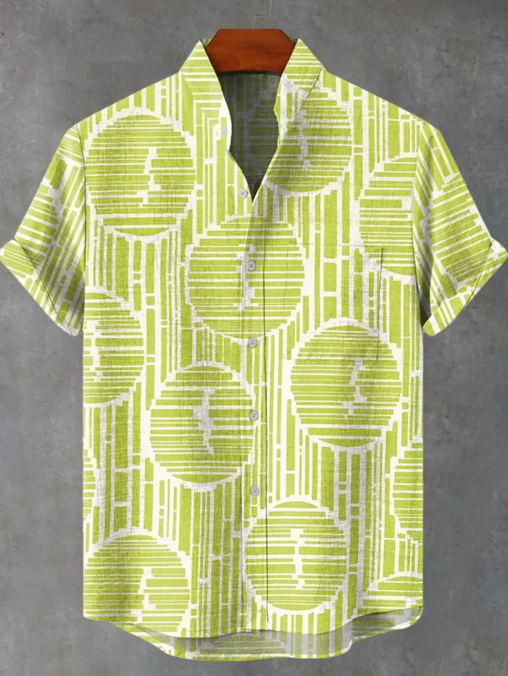 New ethnic-style shirt pattern casual design men's linen printed short-sleeved shirt button fashionable top