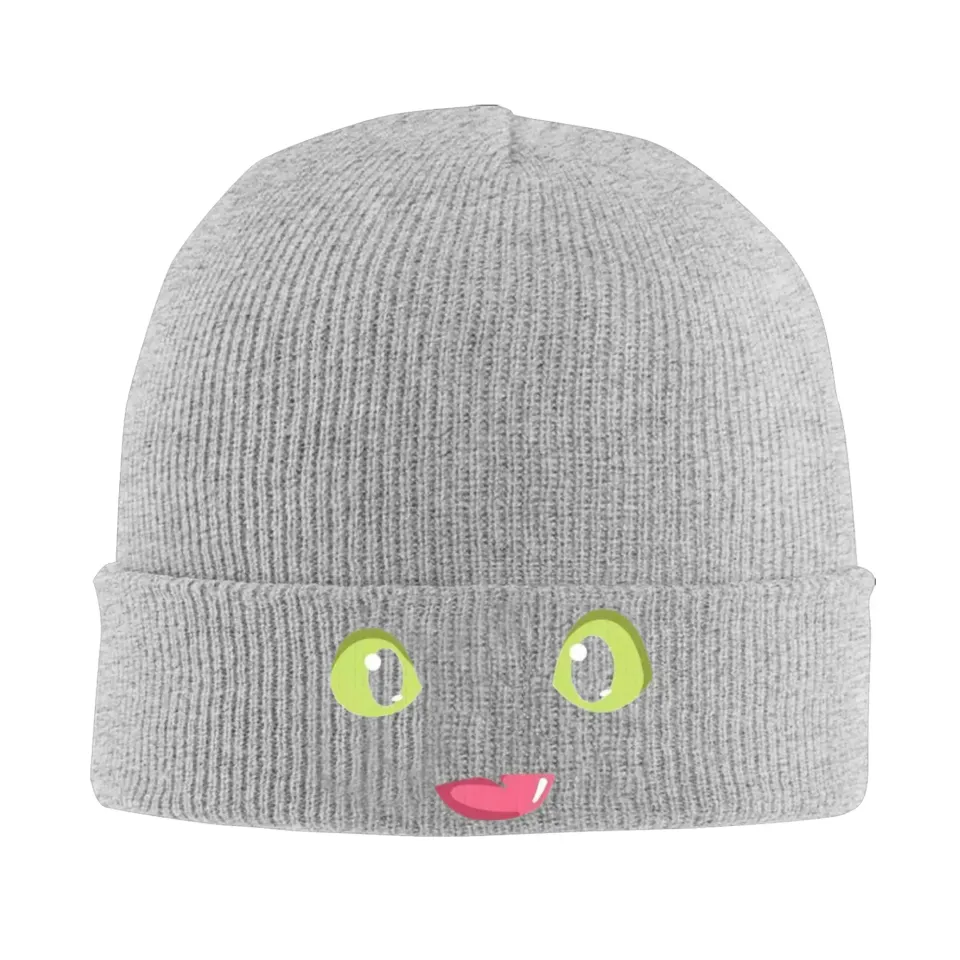 Funny Expression Face Print Knit Beanie Hat T-Toothless Hippie Head Wrap Winter Cap