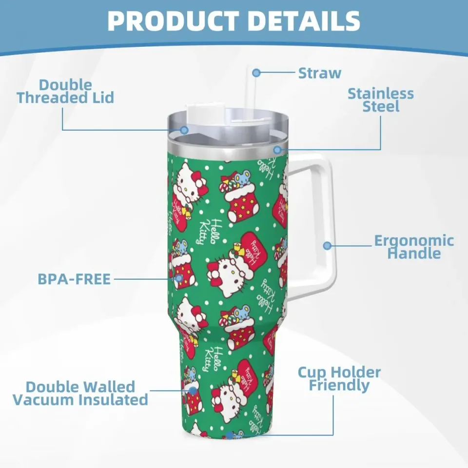 Hello Kitty Christmas Tumblers 40 oz With Handle | Christmas Gift