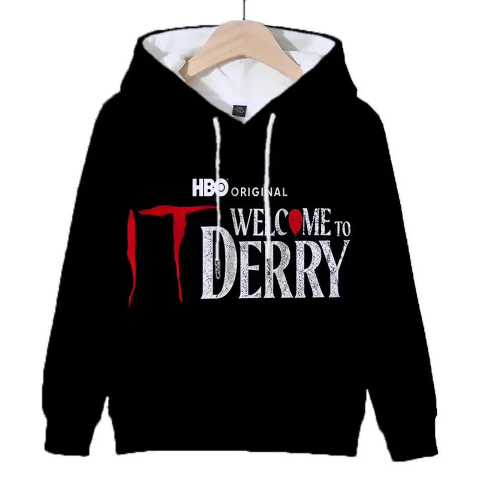 Welcome to Derry 3D Digital Print Custom Hooded Top Provided Image Can DIY Long-sleeved Polyester Adult Hat Fabric Hoodies Y2k